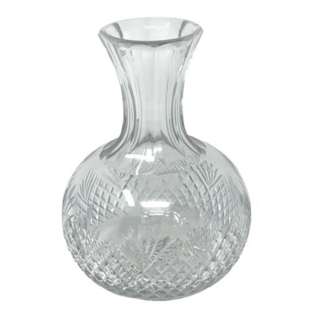 Antique Water Carafe Wheel Cut Flowers Strawberry Diamond Fan Pattern Lead Glass